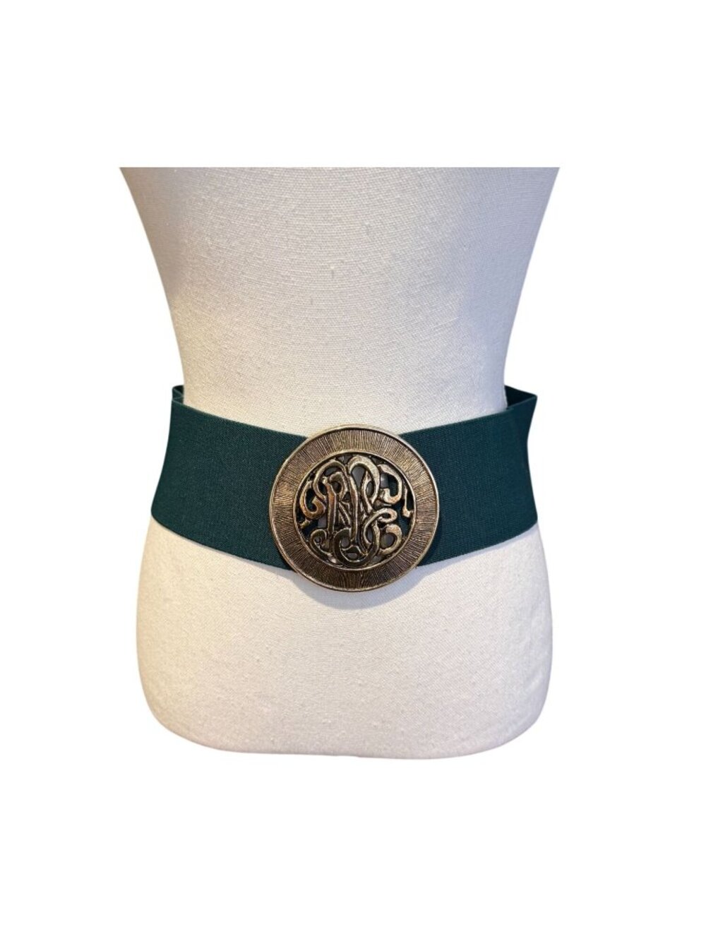 Vintage Medallion Statement Belt Axcess M/L Hunter Green Gold Witchy Cottage Boh